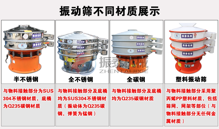 振動篩粉機不同材質(zhì)展示